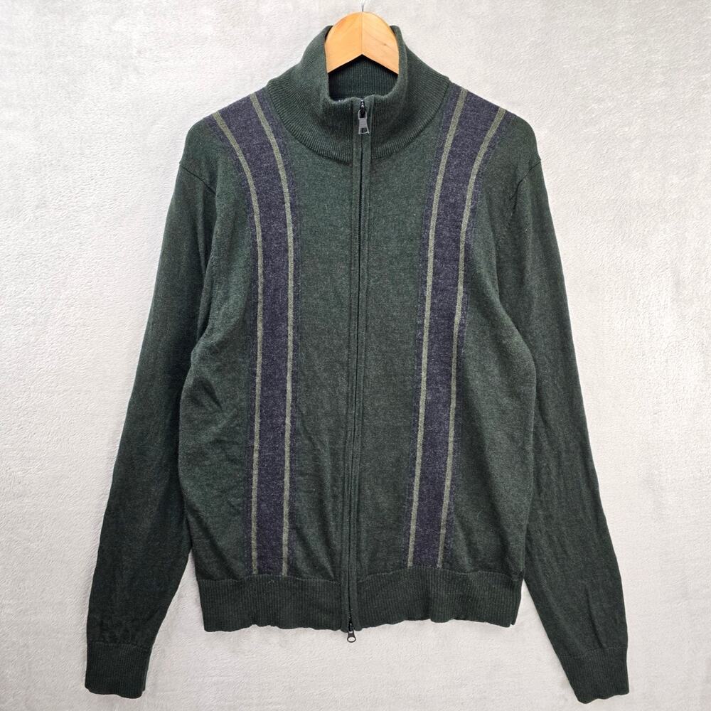 Banana Republic Extra Fine Merino Wool Zip Up Jacket Men’s Large Green Striped